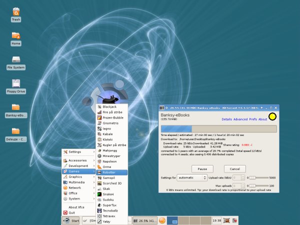 Xubuntu 7.04 shiny background Bittornado Games